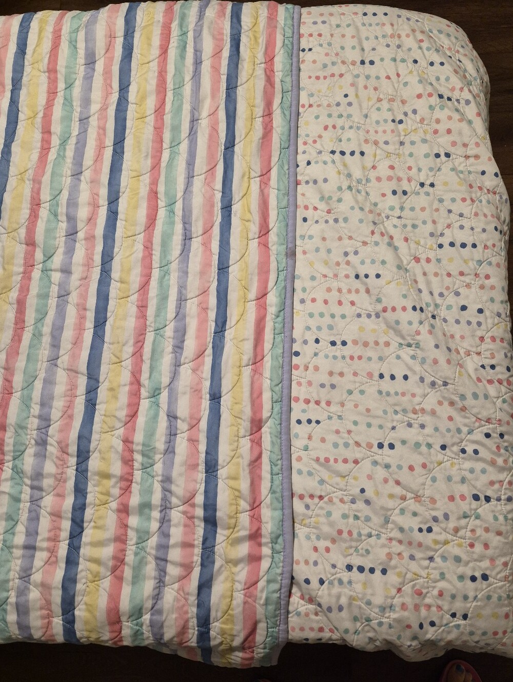 The Big One Reversible Quilt TwinXL Madison Dots / Rainbow Stripes